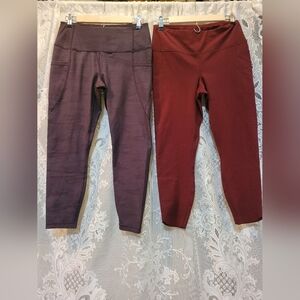 Active Life Size L Set of 2 Purple Camo and Maroon Ankle Leggings w/Pockets